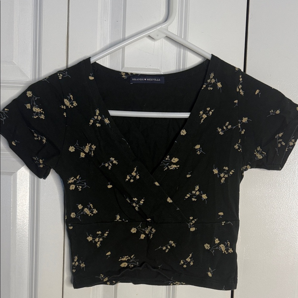 Brandy Melville Black Floral Crop Top